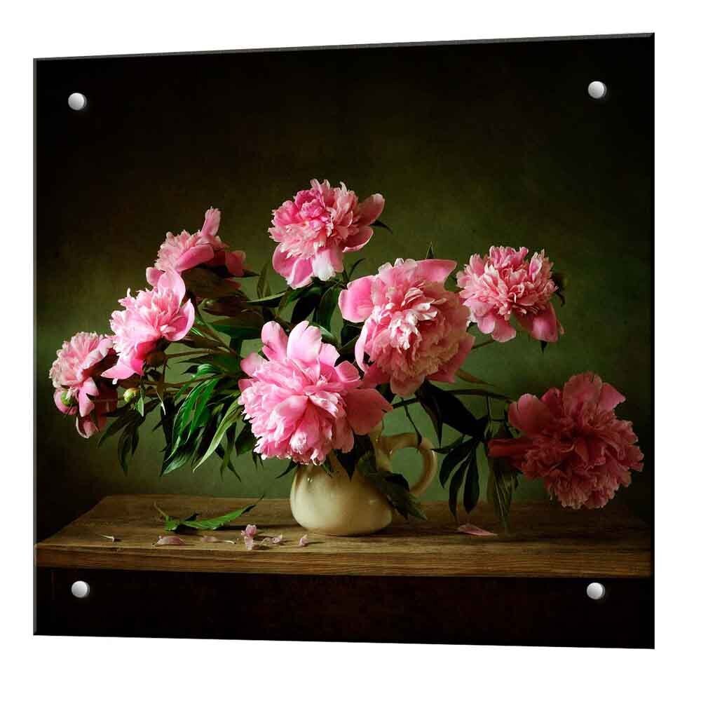 original-23216.jpg Панель стеновая закаленное стекло для кухни 600х600х4 мм пионы — изображение 1