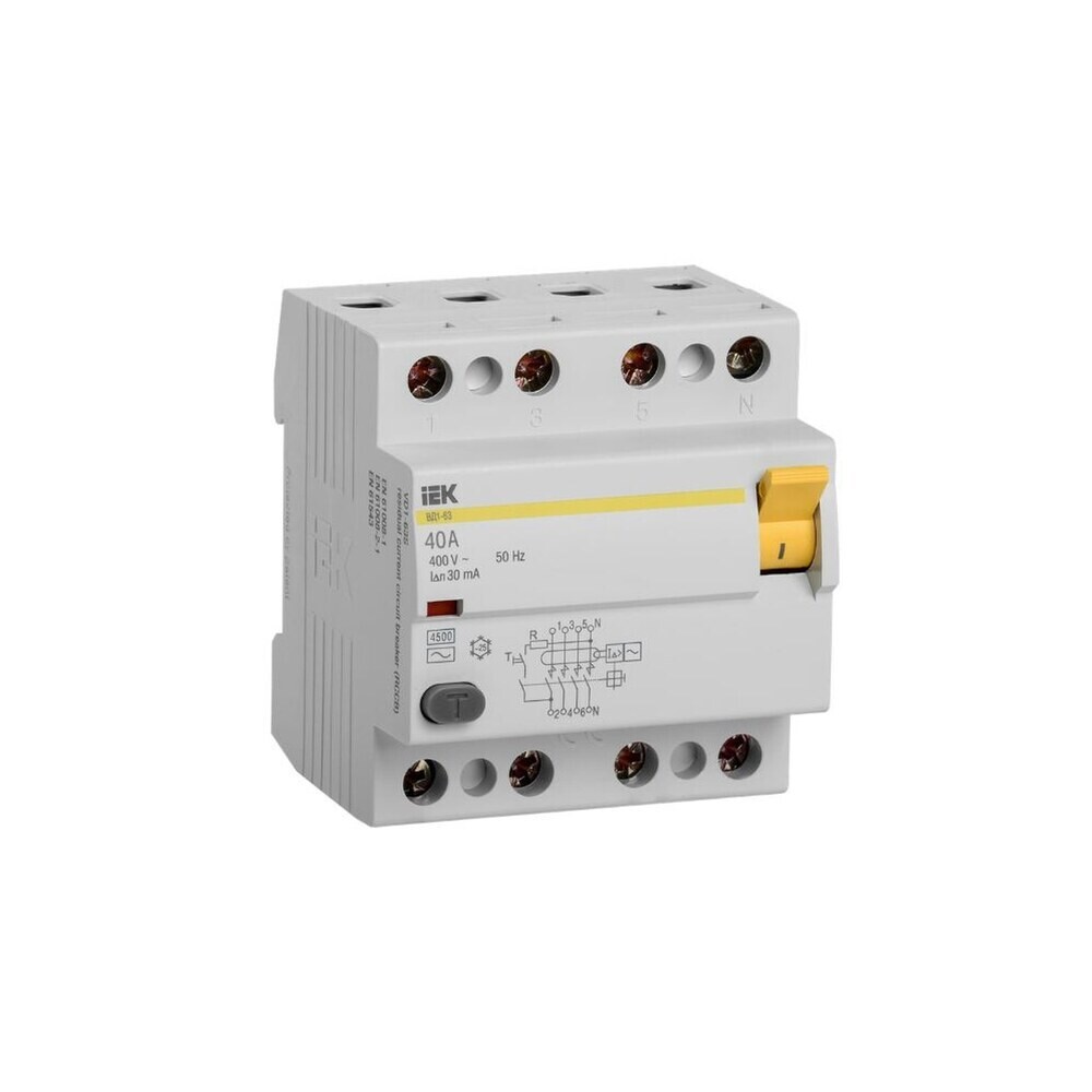 original-2379.jpg УЗО IEK ВД1-63 40А 3P+N тип AC 30 мА 4,5 кА (MDV10-4-040-030) — изображение 1