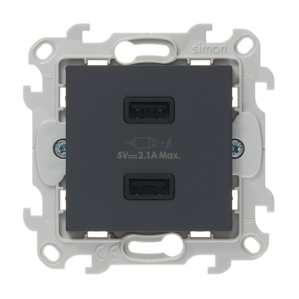 original-23986.jpg Розетка USB Simon 24 Harmonie встраиваемая графит 2хUSB-А (2411096-038) — изображение 1