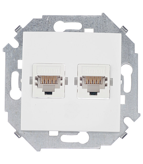 original-24027.jpg Розетка компьютерная Simon 15 встраиваемая белая 2хRJ45 (1591593-030) — изображение 1