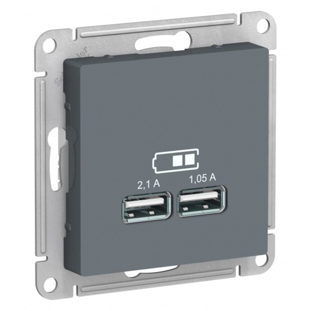 original-24306.jpg Розетка USB Systeme Electric AtlasDesign встраиваемая грифель 2хUSB-А (ATN000733) — изображение 1