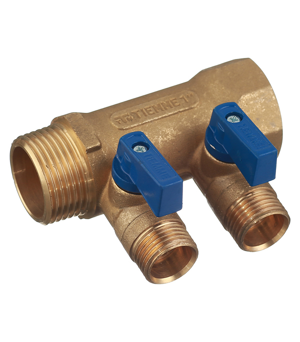 original-24309.jpg Коллектор Tiemme 1 ВР(г) х 2 выхода 1/2 НР(ш) ЕК х 1 НР(ш) с шаровыми кранами (1820042/1820006) — изображение 1