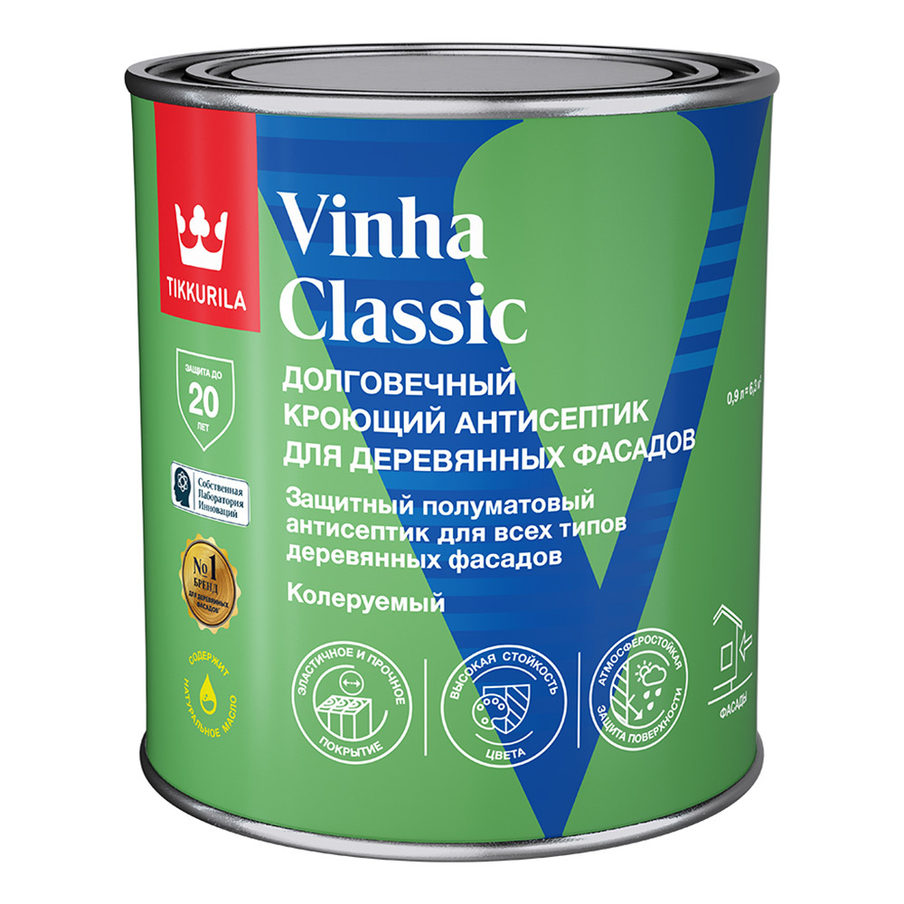 original-2468.jpg Антисептик Tikkurila/Tikkivala Vinha Classic кроющий декоративный для дерева бесцветный база VC 0,9 л — изображение 1