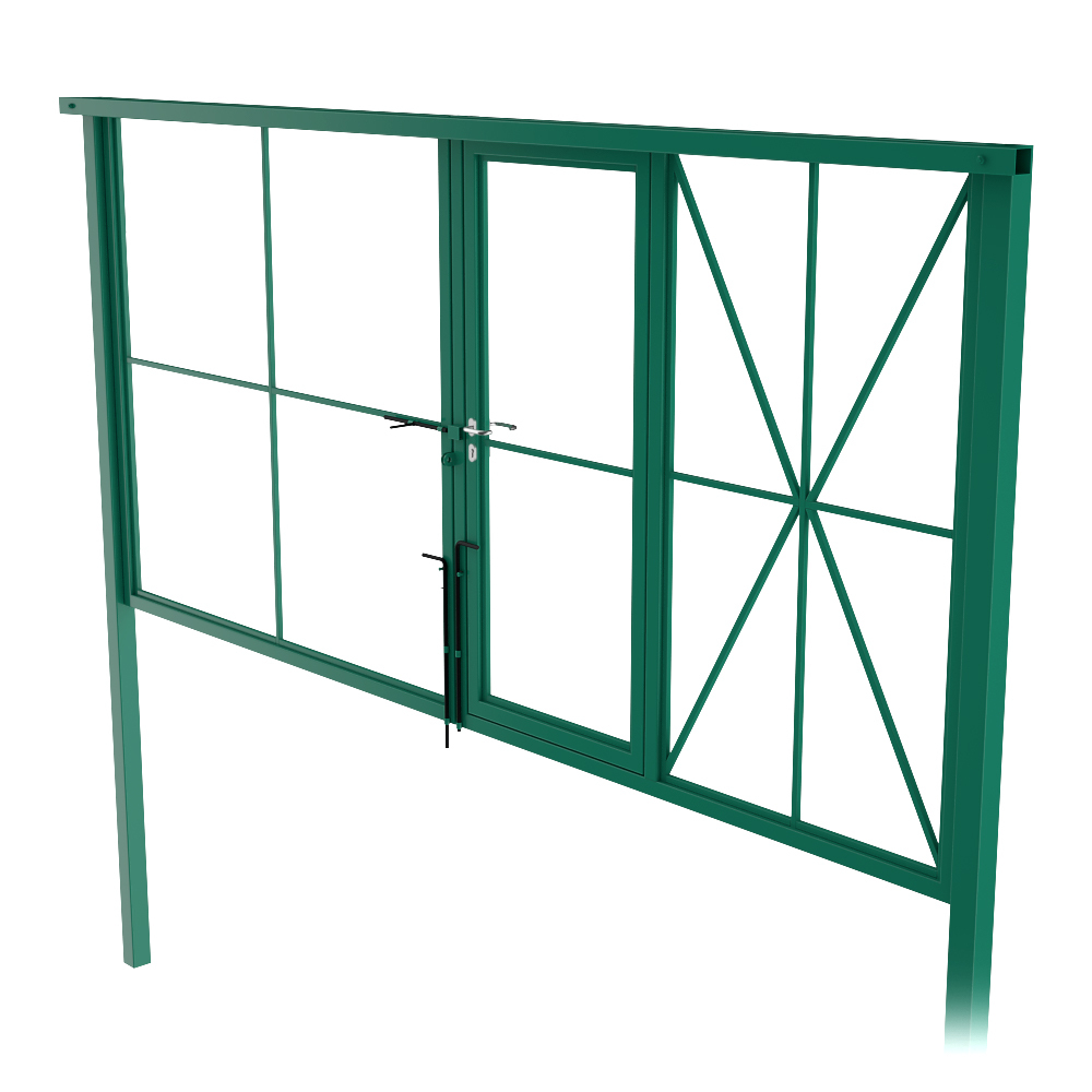 original-25572.jpg Ворота распашные каркас со столбами 3,5х1,85 м с калиткой зеленые RAL 6005 — изображение 1