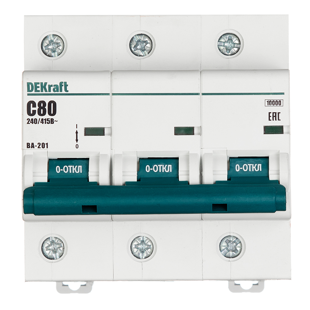 original-2560.jpg Автоматический выключатель модульный Dekraft ВА-201 3P 80А тип C 10 кА 400 В (13008DEK) — изображение 1