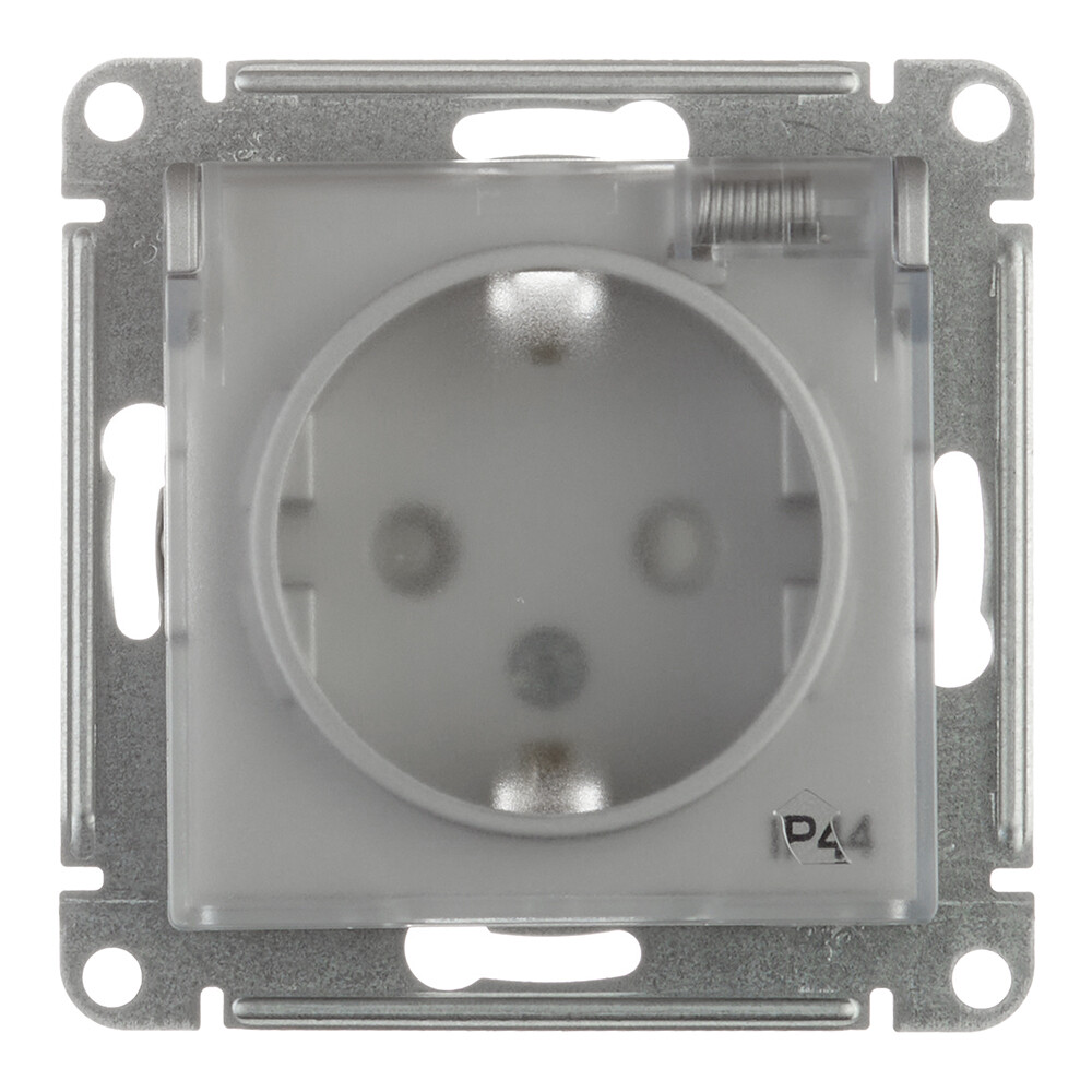 original-25611.jpg Розетка Systeme Electric AtlasDesign Aqua встраиваемая алюминий со шторками с крышкой (ATN440346) — изображение 1