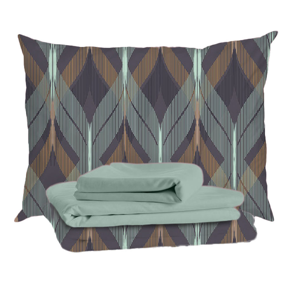 original-26193.jpg Комплект постельного белья 1,5-спальный тенсель Mona Liza Mariko зеленый с простыней 150х215 см — изображение 1