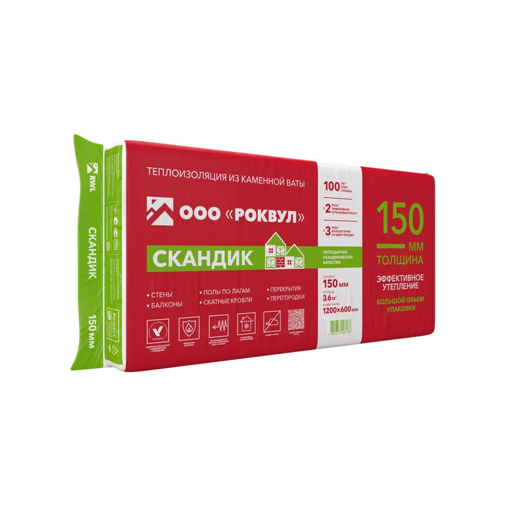 original-26410.jpg Утеплитель Роквул Лайт Баттс Скандик 150х600х1200 мм 3,6 кв.м — изображение 1