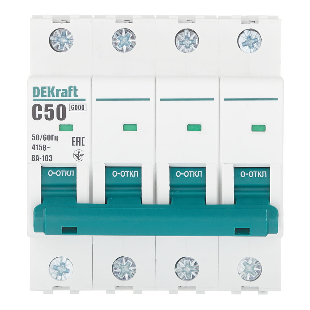 original-26850.jpg Автоматический выключатель модульный Dekraft BA-103 4Р 50А тип C 6 кА 230/400 В (12326DEK) — изображение 1