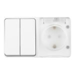 Блок выключатель и розетка Systeme Electric AtlasDesign Profi54 двухклавишный накладной белый (ATN540174)