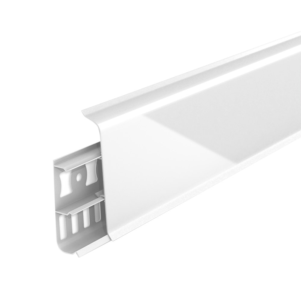 original-27062.jpg Плинтус ПВХ напольный Деконика 85 мм белый глянцевый 2200 мм Г-профиль с кабель-каналом — изображение 1