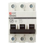 Автоматический выключатель модульный EKF Basic ВА 47-29 3P 25А тип C 4,5 кА 400 В (mcb4729-3-25C)