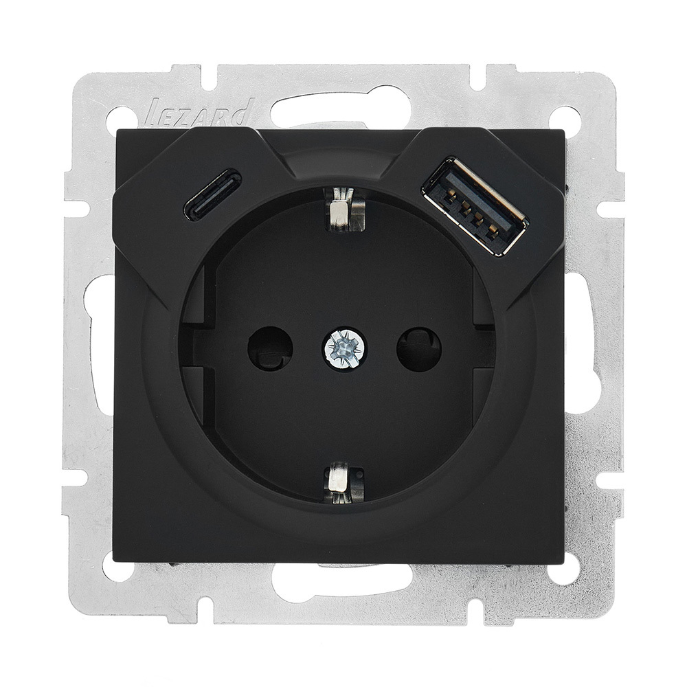 original-27254.jpg Розетка Lezard Vesna встраиваемая черный бархат с USB-A/ Type-C (742-4288-181TC) — изображение 1