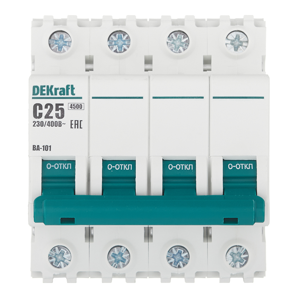 original-27350.jpg Автоматический выключатель модульный Dekraft BA-101 4Р 25А тип C 4,5 кА 230/400 В (11092DEK) — изображение 1