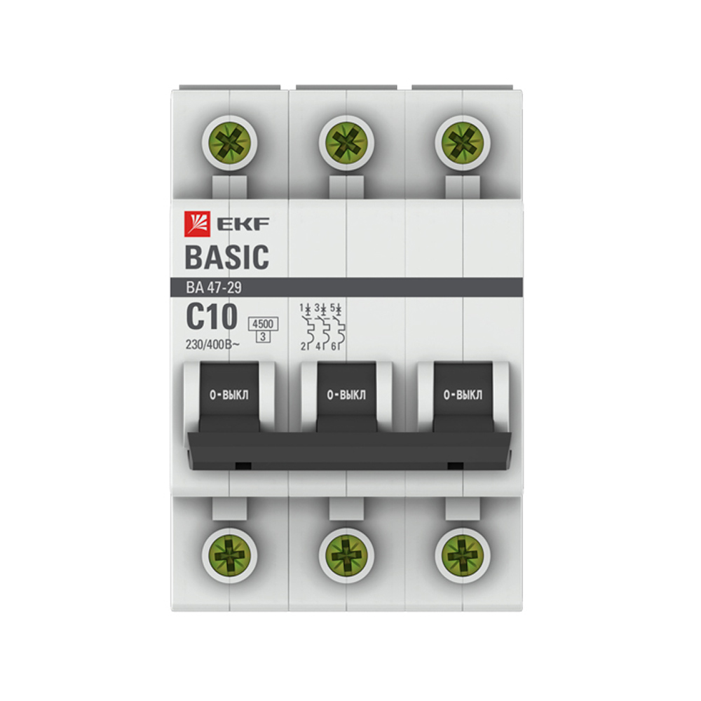 original-27800.jpg Автоматический выключатель модульный EKF Basic ВА 47-29 3P 10А тип C 4,5 кА 400 В (mcb4729-3-10C) — изображение 1