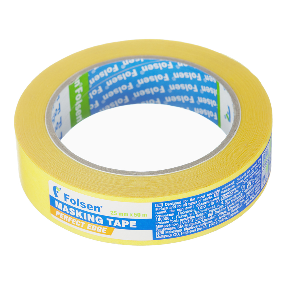 original-27869.jpg Лента малярная Folsen Professional для четкого края желтая 25 мм 50 м УФ-стойкая — изображение 1