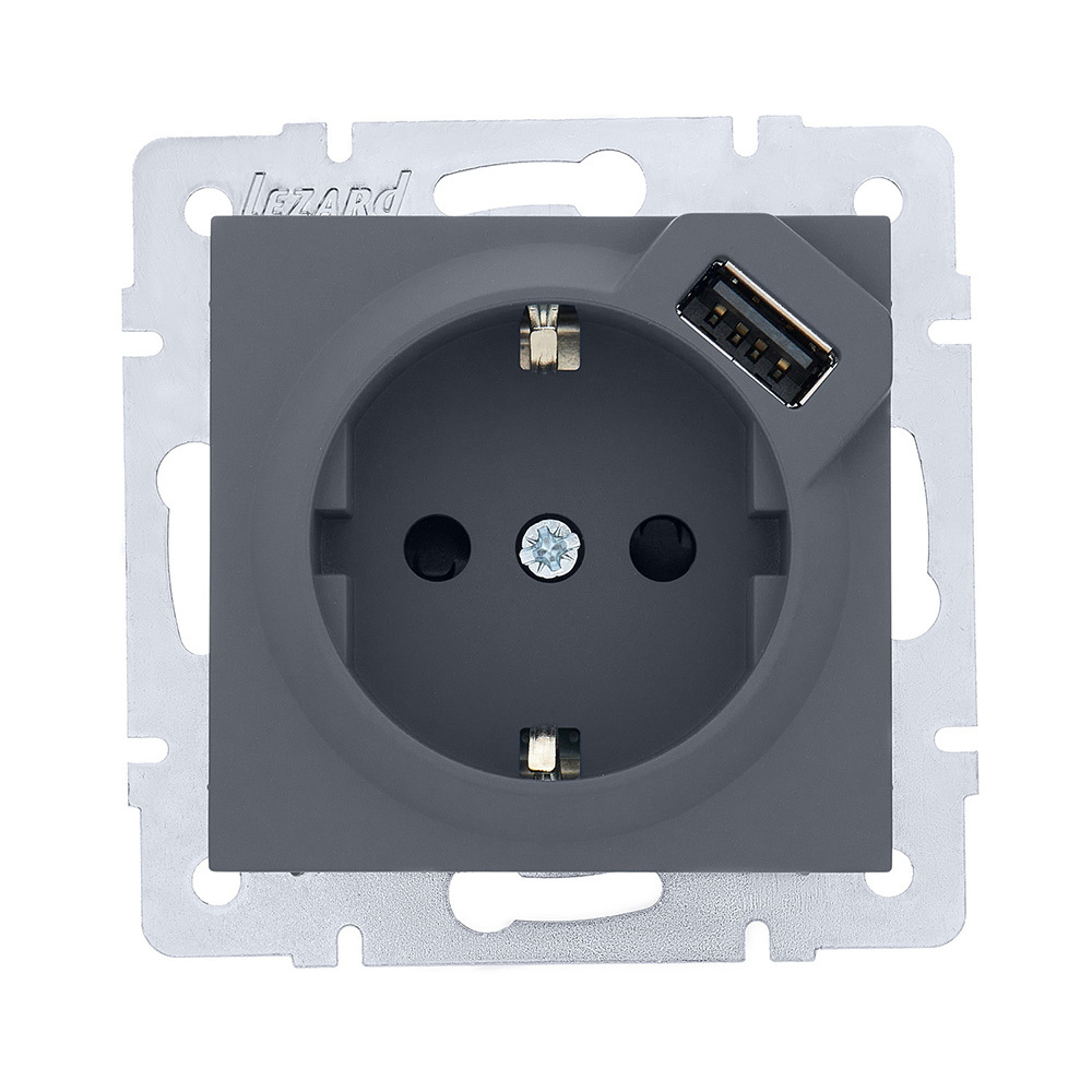 original-28120.jpg Розетка Lezard Vesna встраиваемая графит с USB-A (742-3488-181) — изображение 1