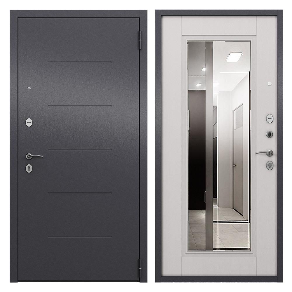 original-28258.jpg Дверь входная Mastino Home Eco правая букле графит - ларче белый с зеркалом 960х2050 мм — изображение 1