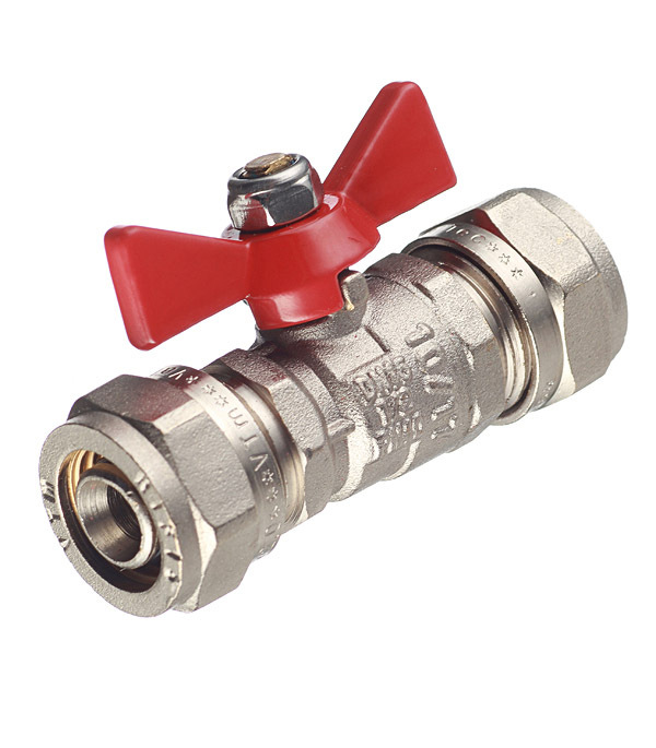 original-28301.jpg Кран шаровой латунный Valtec 16 обж(ц) х 16 обж(ц) для металлопластиковых труб бабочка прямой (VT.343.N.1616) — изображение 1