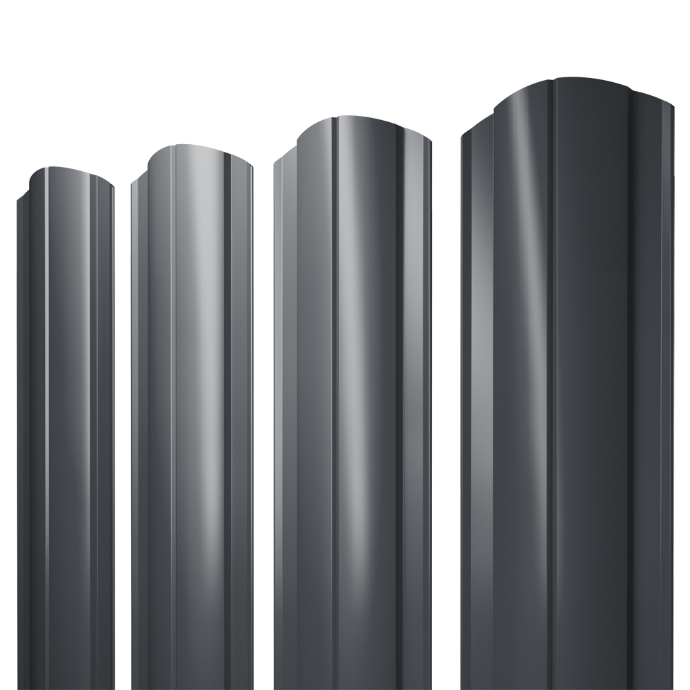 original-28440.jpg Евроштакетник двухсторонний круглый 0,45 мм 128х2000 мм графитовый серый RAL 7024 фигурный срез — изображение 1