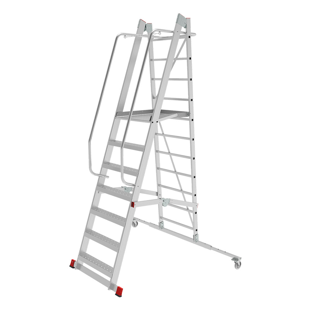 original-28636.jpg Лестница-стремянка алюминиевая 9 ступеней 110 мм телескопическая траверса 2,47 м Новая высота — изображение 1