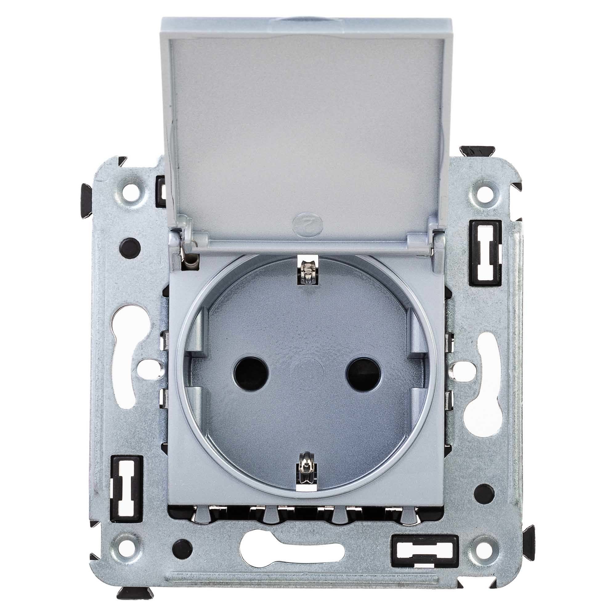 original-28681.jpg Розетка DKC Avanti встраиваемая серебристая с крышкой (1495218) — изображение 1