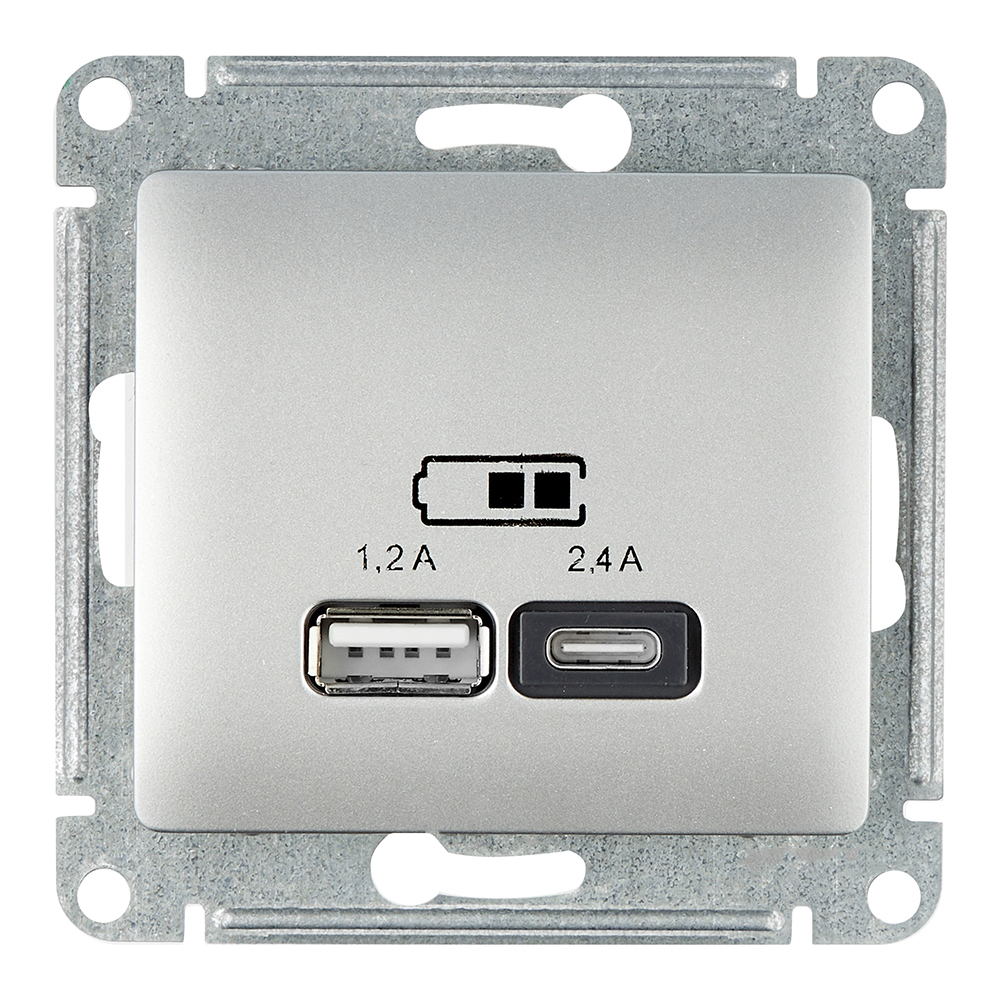 original-28710.jpg Розетка USB Systeme Electric Glossa встраиваемая алюминий USB-A/ Type-C (GSL000339) — изображение 1
