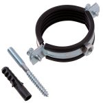 Хомут сантехнический 2" 59-63 мм оцинкованная сталь со шпилькой и дюбелем