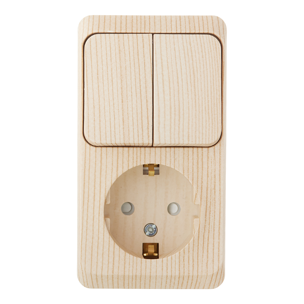 original-2964.jpg Блок выключатель и розетка Systeme Electric Этюд двухклавишный накладной сосна (BPA16-202D) — изображение 1