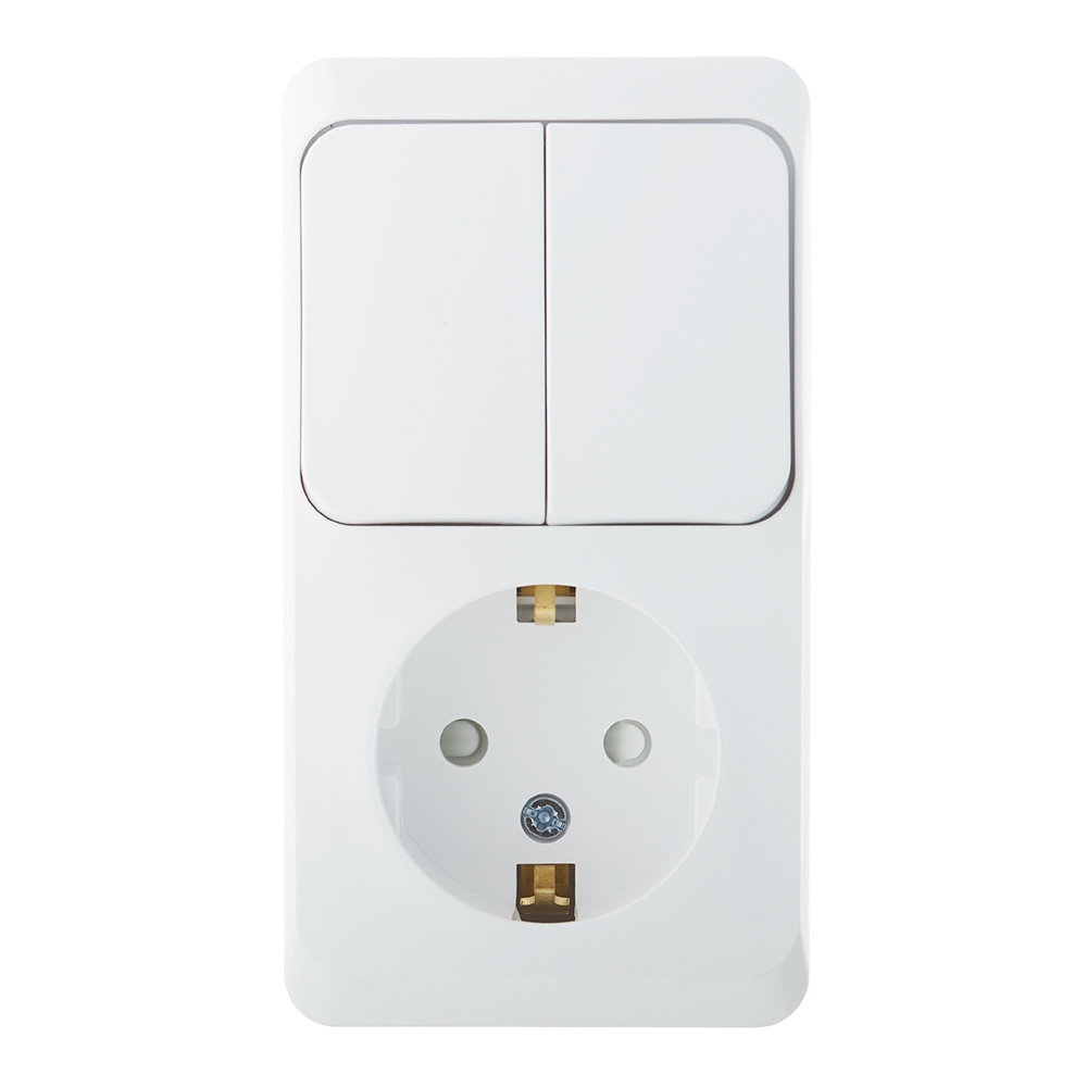 original-2970.jpg Блок выключатель и розетка Systeme Electric Этюд двухклавишный накладной белый (BPA16-202B) — изображение 1