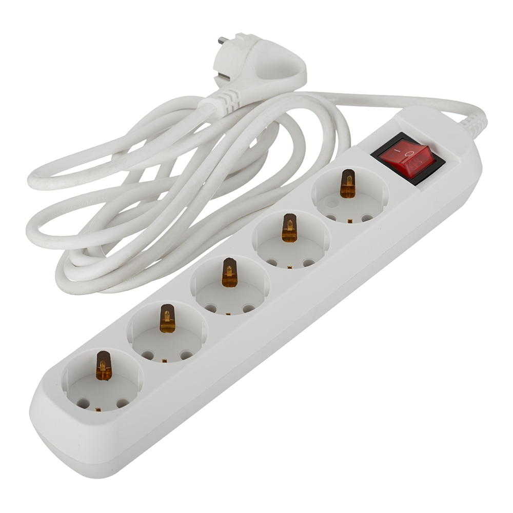 original-2976.jpg Удлинитель Эра 5 розеток 3 м ПВС 3х0,75 кв.мм 10 А 2,2 кВт с кнопкой белый (Б0035757) — изображение 1