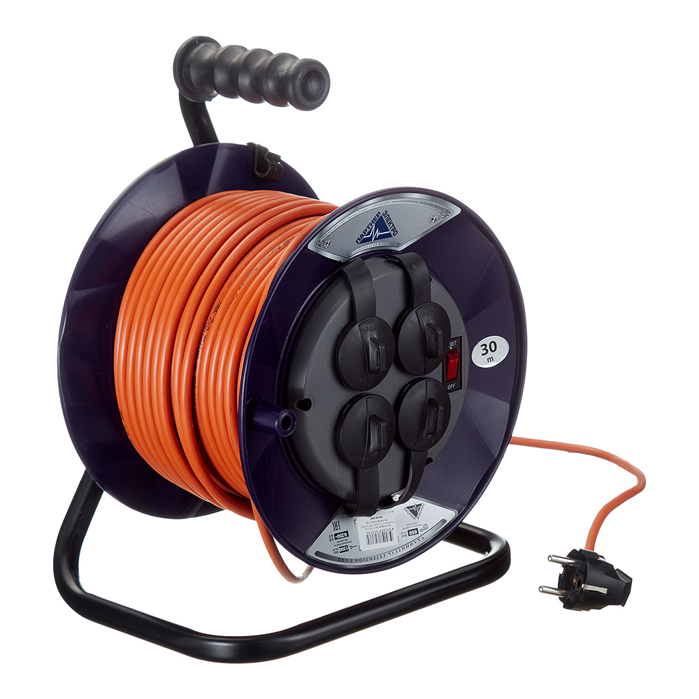 original-2990.jpg Удлинитель Партнер Электро с заземлением 30 м на катушке 1,3 кВт 4 розетки ПВС 3х0,75 кв.мм IP44 — изображение 1