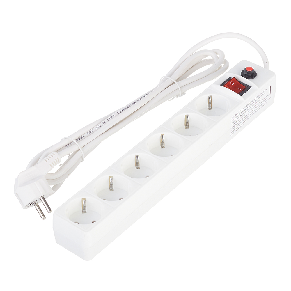 original-29944.jpg Сетевой фильтр UNIVersal 6 розеток 3 м 10 А 2,2 кВт белый (967U-3003) — изображение 1