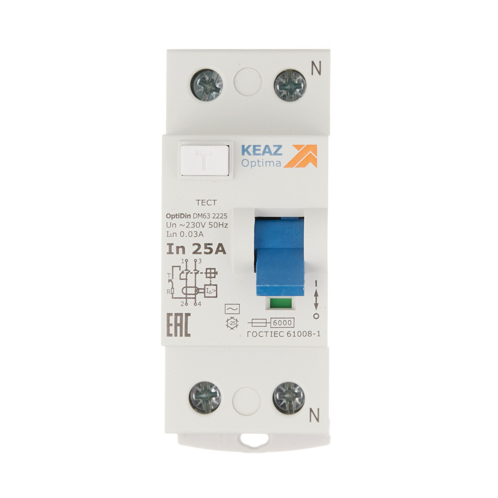 original-30023.jpg УЗО КЭАЗ OptiDin DM63 25А 1P+N тип AC 30 мА 6 кА (254166) — изображение 1