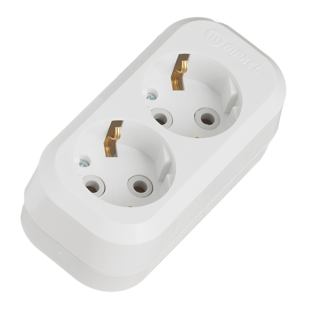 original-30052.jpg Колодка электрическая 2 розетки Makel 16 А 250 В 2,2 кВт белая (MGP111) — изображение 1