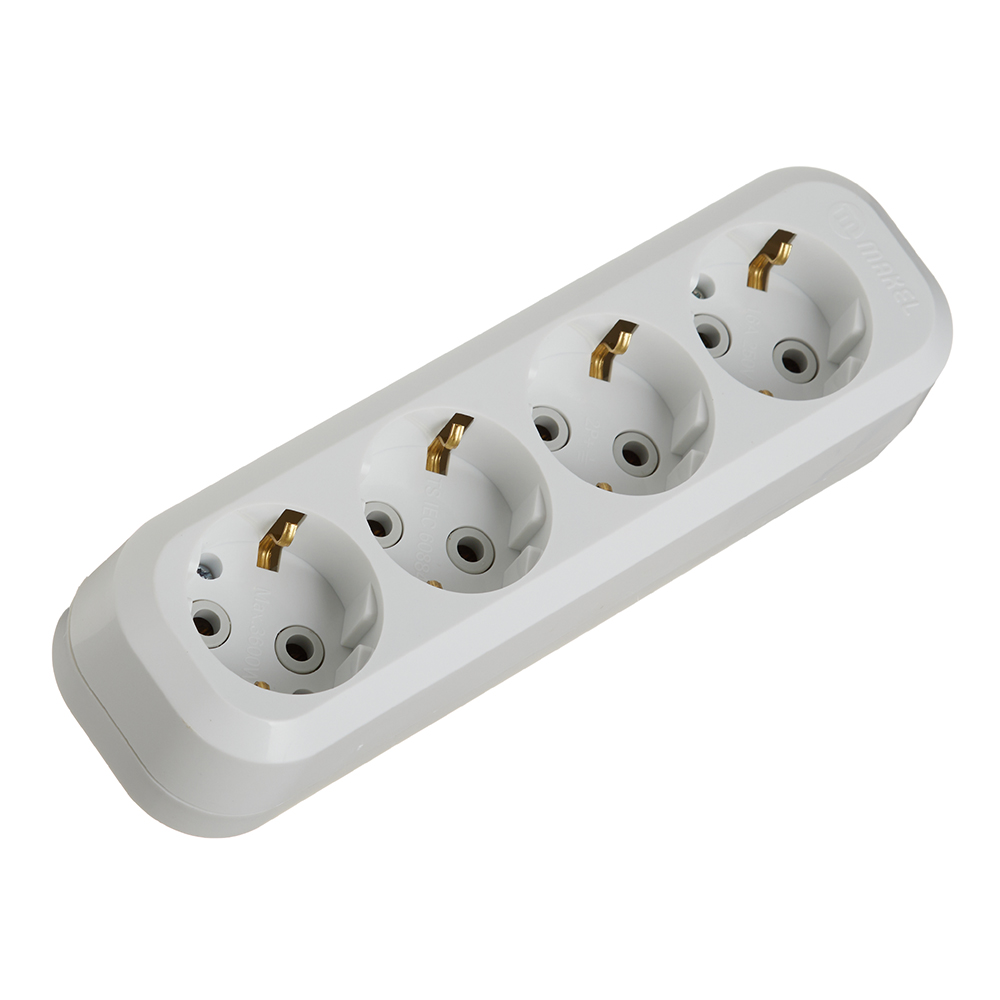 original-30483.jpg Колодка электрическая 4 розетки Makel 16 А 250 В 2,2 кВт белая (MGP151) — изображение 1