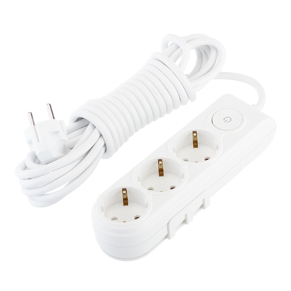 original-30620.jpg Удлинитель Makel 3 розетки 5 м ПВС 3х1 кв.мм 16 А 2,2 кВт с кнопкой белый (N3310063) — изображение 1