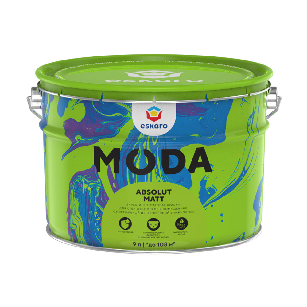 original-30730.jpg Краска моющаяся Eskaro Moda Absolut Matt база А белая 9 л — изображение 1
