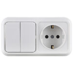 Блок выключатель и розетка Makel Siva Ustu двухклавишный накладной белый (451A2)