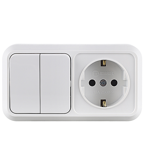 original-30846.jpg Блок выключатель и розетка Makel Siva Ustu двухклавишный накладной белый (451A2) — изображение 1