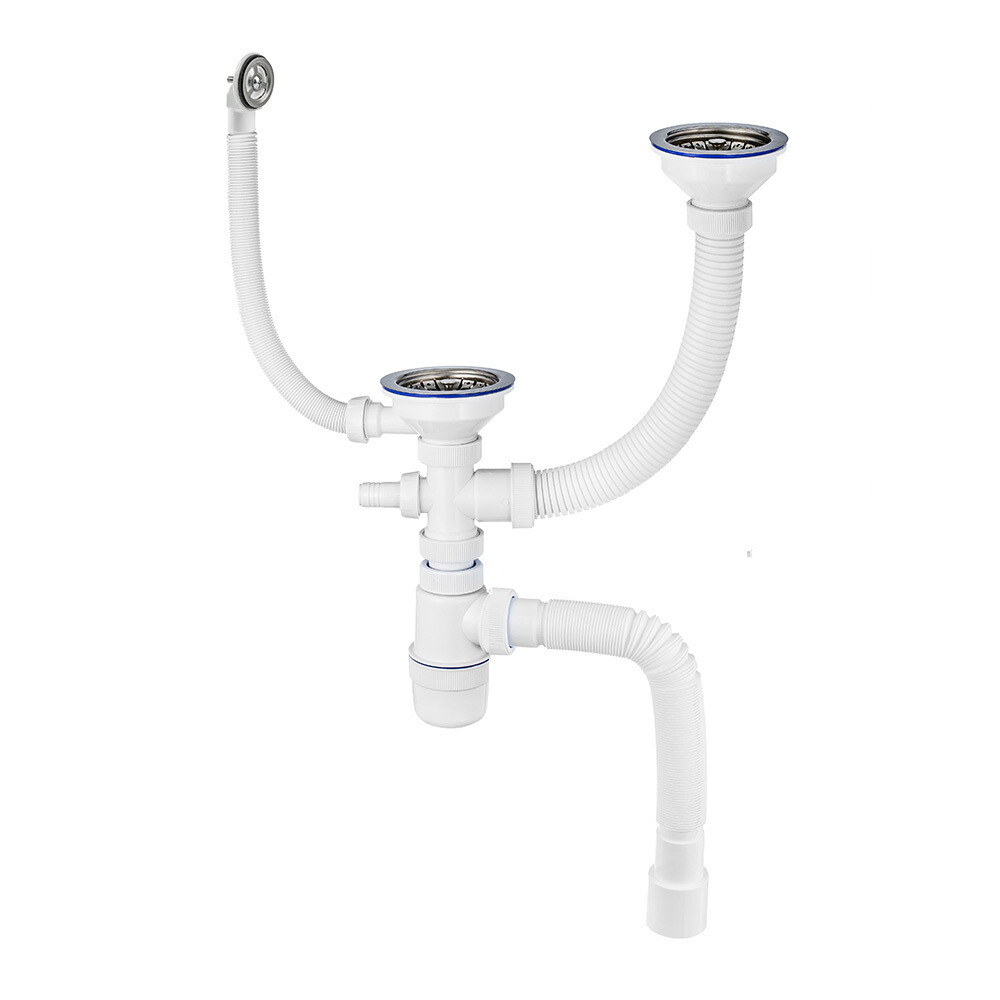 original-30956.jpg Сифон для двойной мойки VIRPlast Элит 3 1/2х40/50 мм с выпуском d114 мм с отводом с переливом с фильтр-пробкой (30987097) — изображение 1