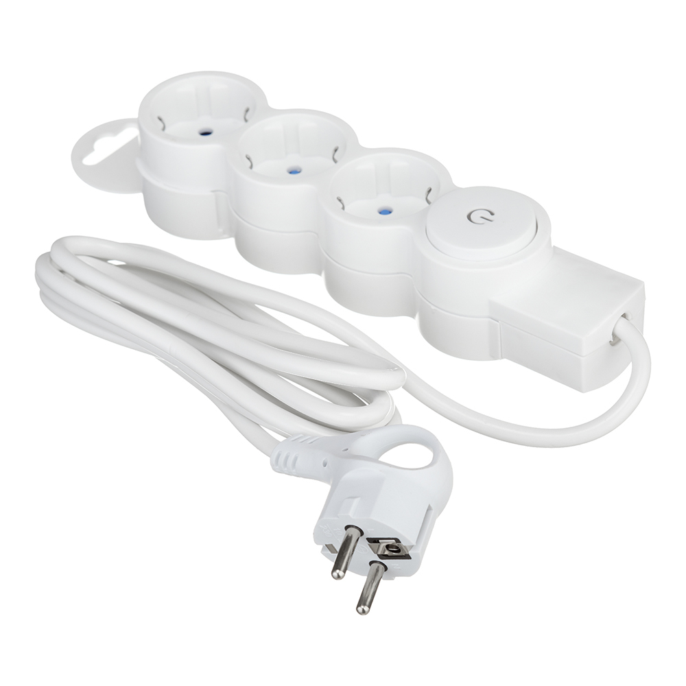 original-31222.jpg Удлинитель Düwi 3 розетки 2 м ПВС 3х0,75 кв.мм 10 А 2,2 кВт с кнопкой белый (32007 6) — изображение 1