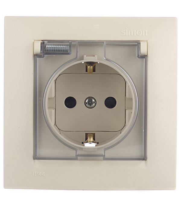 original-32304.jpg Розетка Simon 15 встраиваемая слоновая кость со шторками с крышкой (1590450-031) — изображение 1