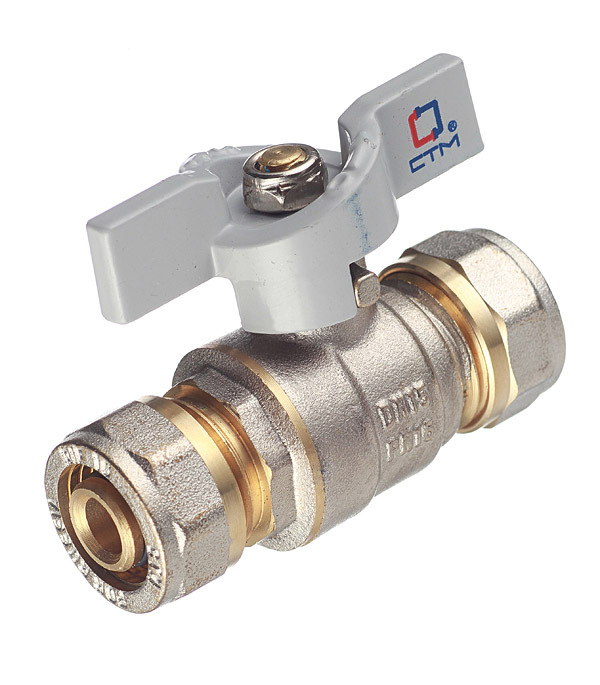 original-32879.jpg Кран шаровой латунный СТМ 16 обж(ц) х 16 обж(ц) для металлопластиковых труб бабочка прямой — изображение 1