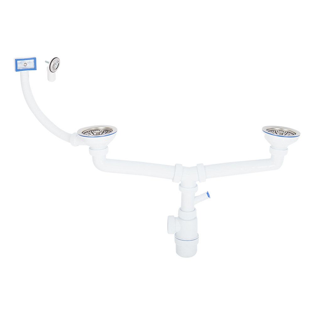 original-33081.jpg Сифон для двойной мойки Wirquin Virplast 3 1/2х40 мм с выпуском d114 мм с отводом с переливом с фильтр-пробкой (30987088) — изображение 1