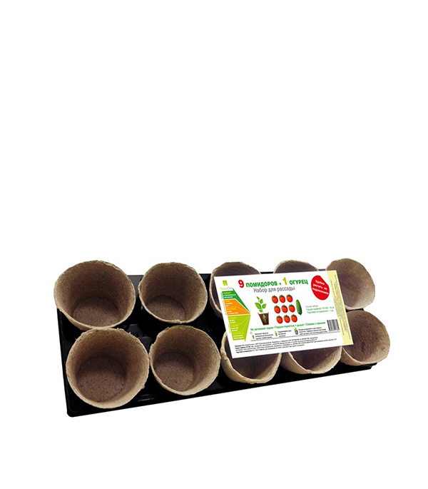 original-33223.jpg Набор для рассады 9 Помидоров и 1 Огурец 10 ячеек с торфяными горшками 210х555х110 мм — изображение 1