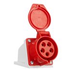 Розетка силовая угловая настенная КЭАЗ с заземлением 3Р+РЕ+N 16 А 380 В IP44 красная (222755)