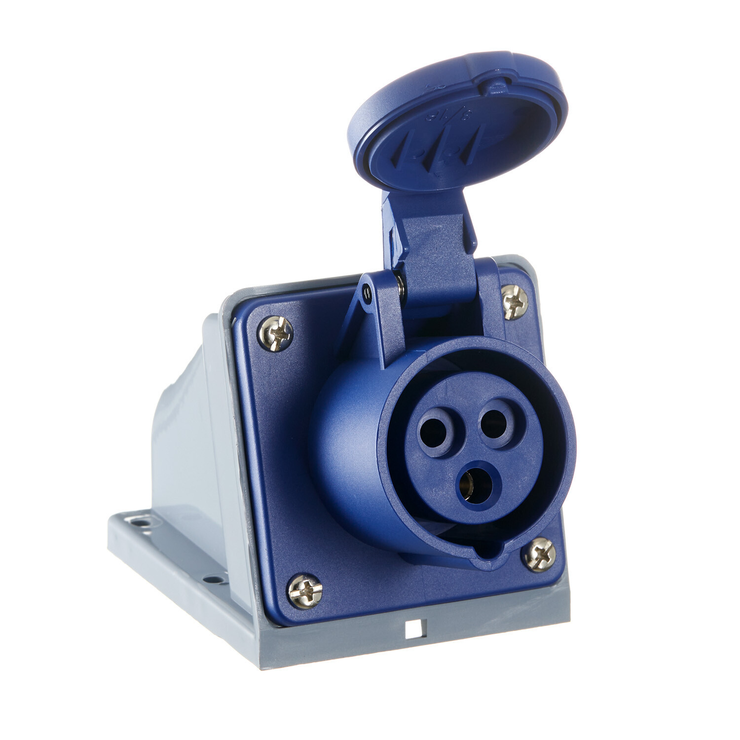 original-33502.jpg Розетка силовая угловая настенная Dekraft РС-103 с заземлением 2P+PE 1 фаза 16 А 220 В IP44 синяя (26190DEK) — изображение 1