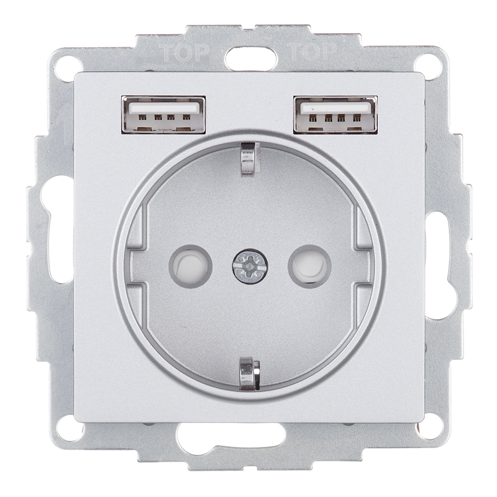 original-33851.jpg Розетка Systeme Electric AtlasDesign встраиваемая алюминий 2хUSB-А (ATN000330) — изображение 1