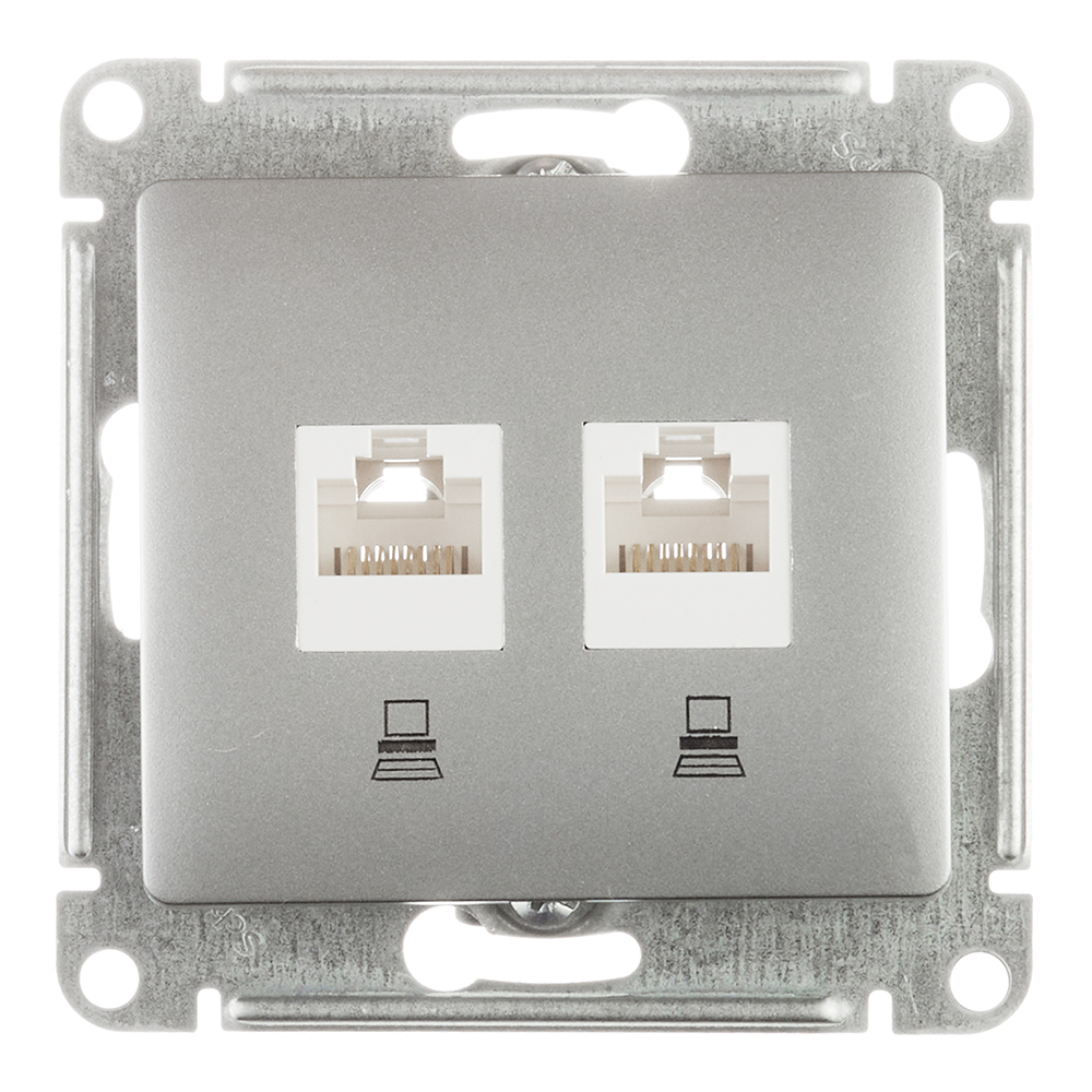 original-3464.jpg Розетка компьютерная Systeme Electric Glossa встраиваемая алюминий 2хRJ45 (GSL000385KK) — изображение 1